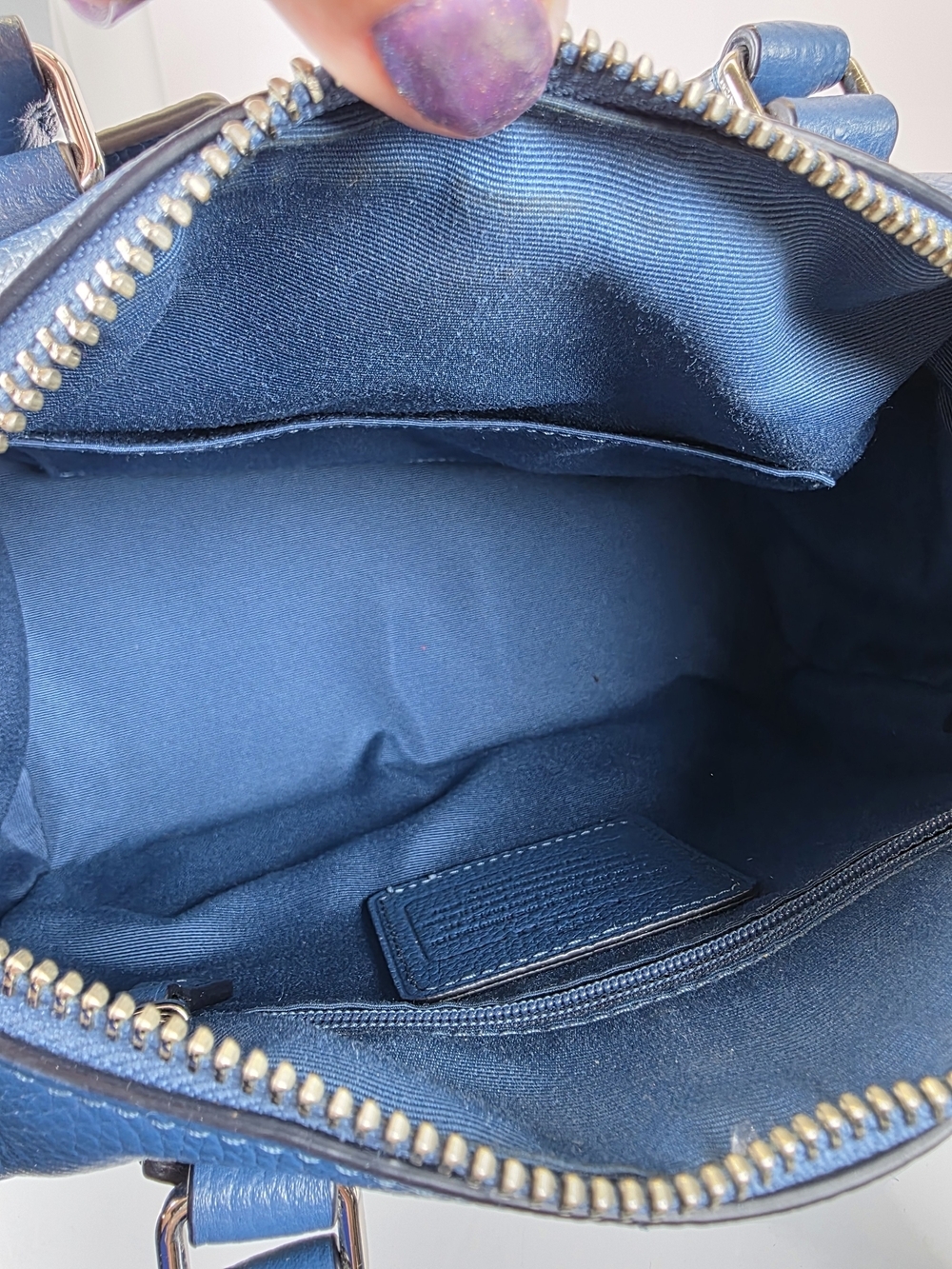 Coach Bennett Shearling Blue Pebble Leather Satchel Hand Crossbody Bag Sherpa - Picture 7 of 13
